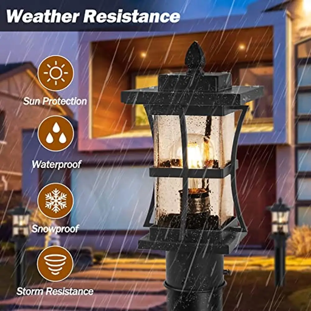 

Outdoor Post Light Fixture 2 Packs with Pier Mount Base Dusk to Dawn Waterproof Pillar Lantern Modern Metal & Glass E26 Base