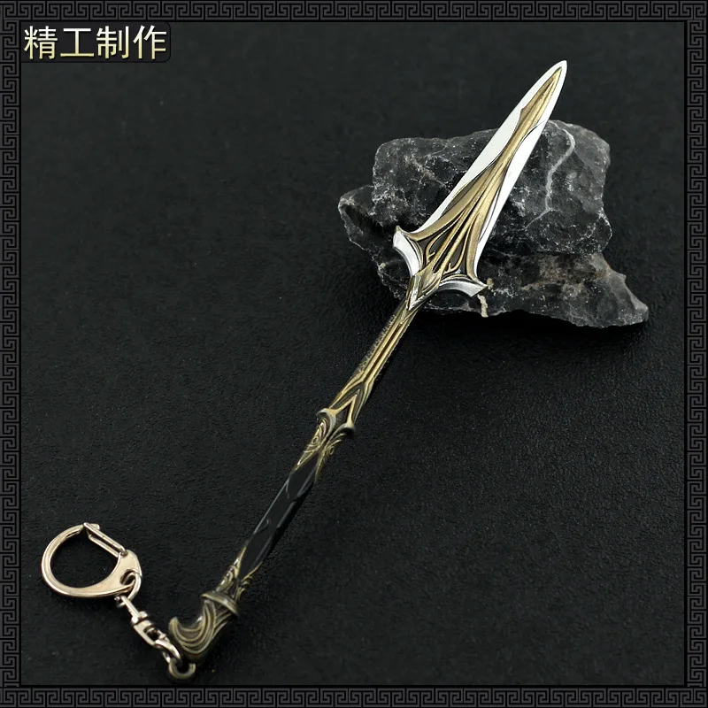 16cm Assassin Spear of Leonidas AC Game Peripheral Metal Lance Weapon Model Keychain Toy for Male Boy Decoration Crafts Ornament