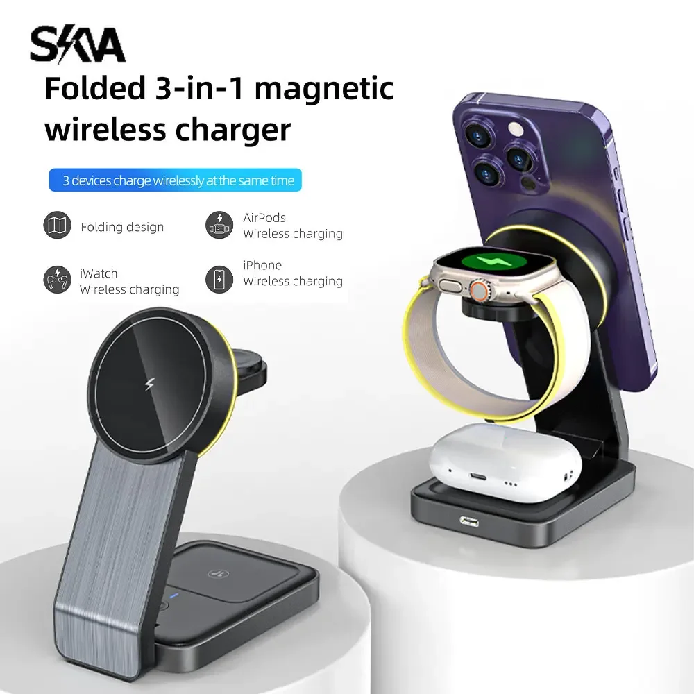 Z Flip 1 Magnetic Foldable Wireless Charger 3 In 1 Travel Charger  Pad Stand Is Suitable for IPhone15 Pro Max Airpods IWatch