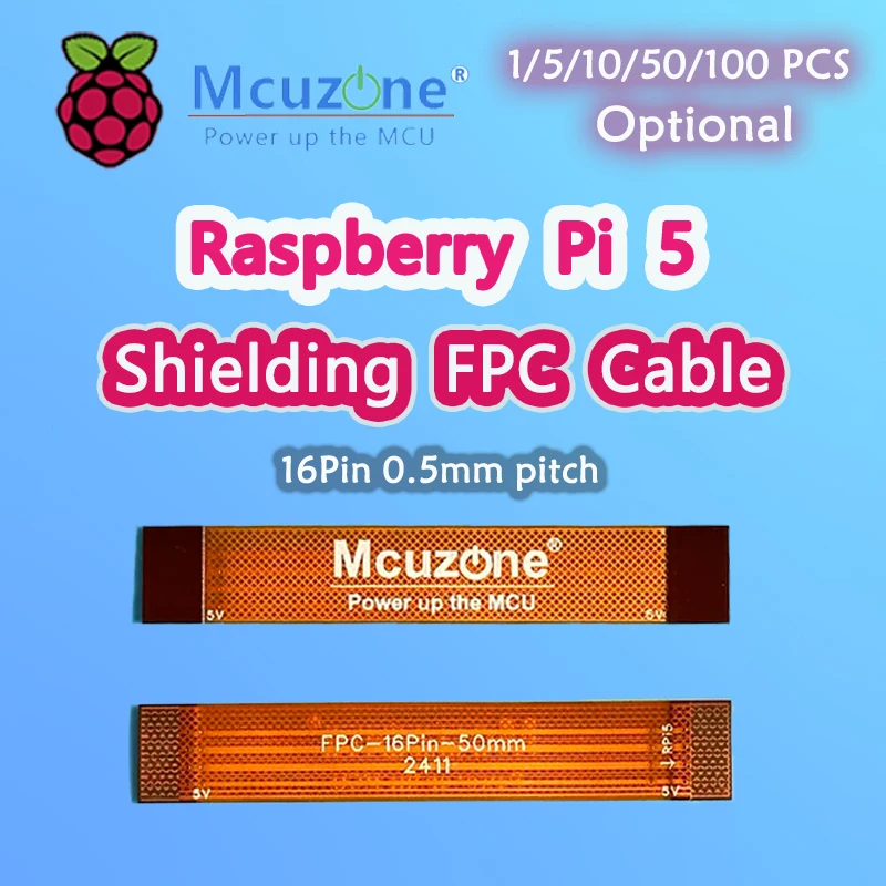 Raspberry Pi 5 abgeschirmtes FPC-Kabel, 5 cm, 1/5/10/50/100 Stück, 16-polig, 0,5 mm Rastermaß, Abschirmung, PCle 90R, Differentialpaar-Impedanzsteuerung