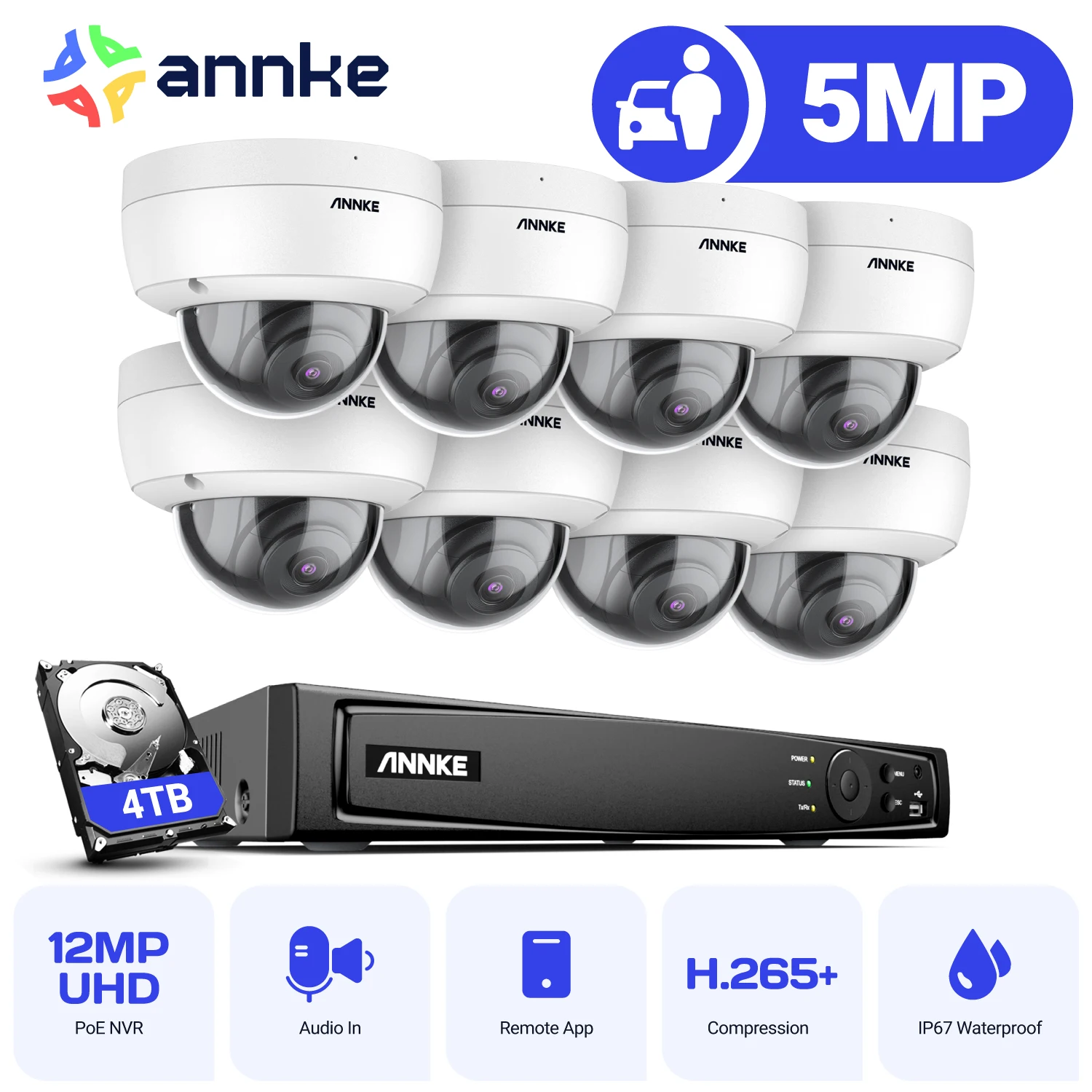 ANNKE 5MP POE Security Camera Video Surveillance System 8CH H.265+ 6MP NVR Audio Recording Security Protection Camera