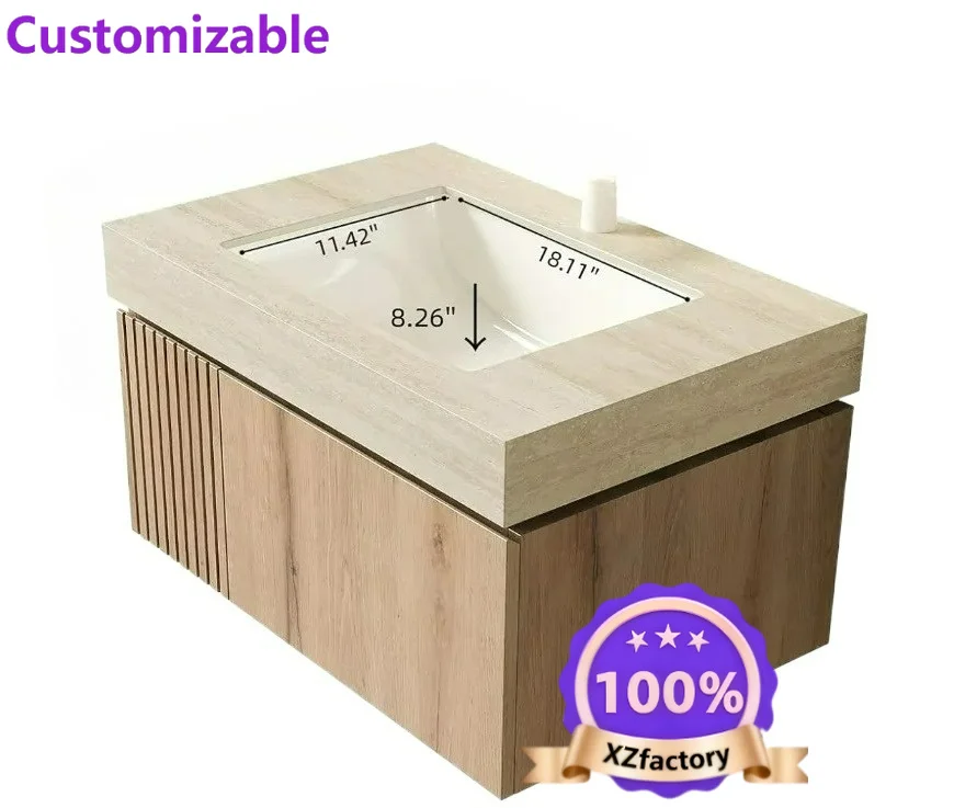 Factory Direct 2026 30 inch Bathroom Vanity with Sink, Wall Mounted Storage Cabinet, Travertine Countertop, Ceramic Basin, Pre-A