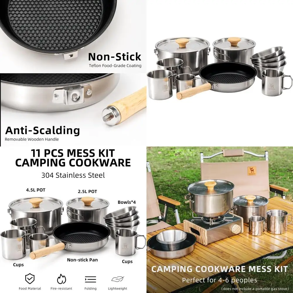 

Набор походной посуды из нержавеющей стали из 11 предметов с сумкой для переноски для приготовления пищи на природе и пикников