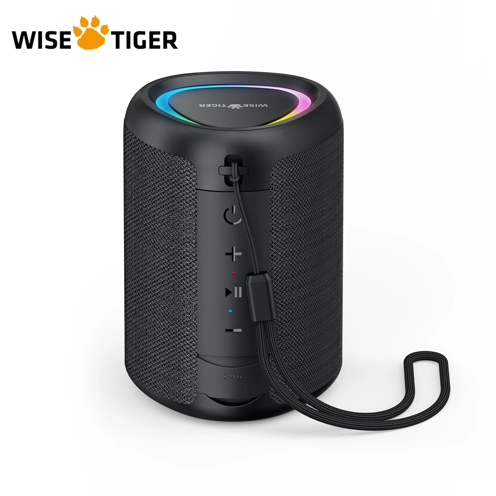 WISETIGER-A46 Mini alto-falante portátil Bluetooth, incrível caixa de som baixo, alto-falante sem fio com luz LED, slot para cartão TF e AUX-IN