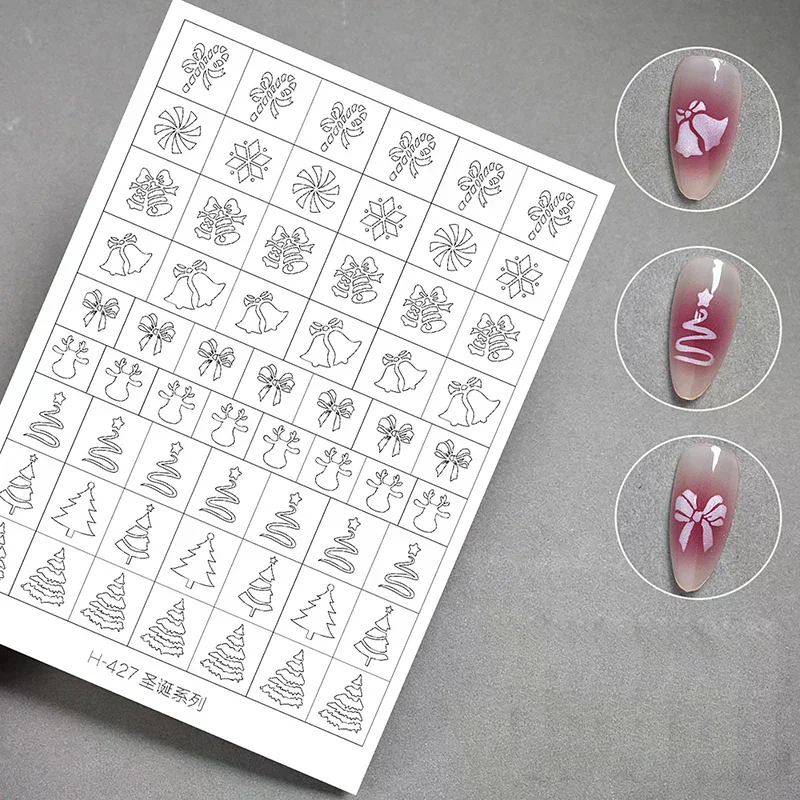 Stencil For Nails Winter Snowflake Snow Tree Christmas Decors Hollow Nail Stickers Airbrush French Manicure Tips