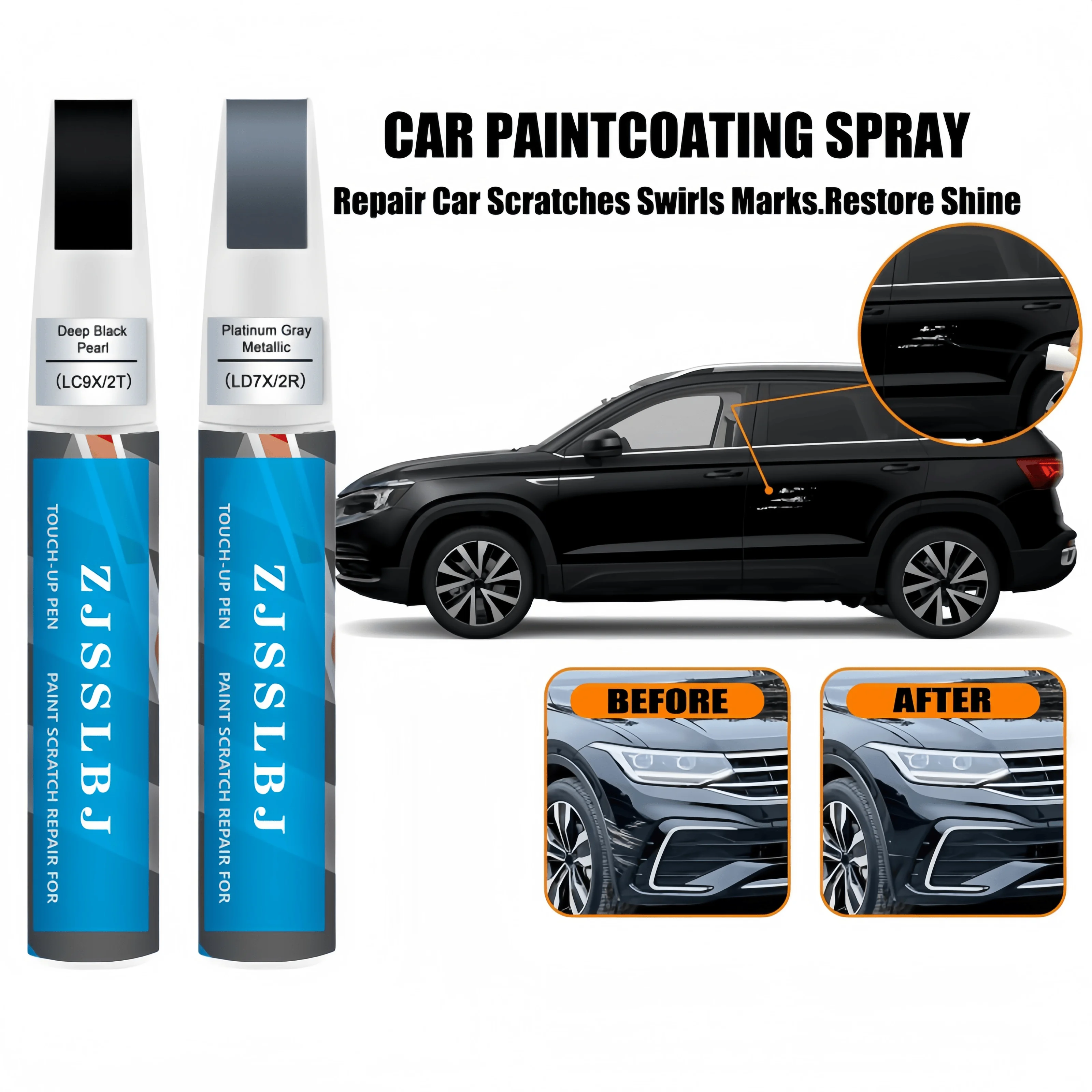 for VW Touch Up Paint Kit w/ 2K Clear Coat - Exact Match LC9A Pure White, LC3T Kings Red Metallic - Chip Scratch Repair
