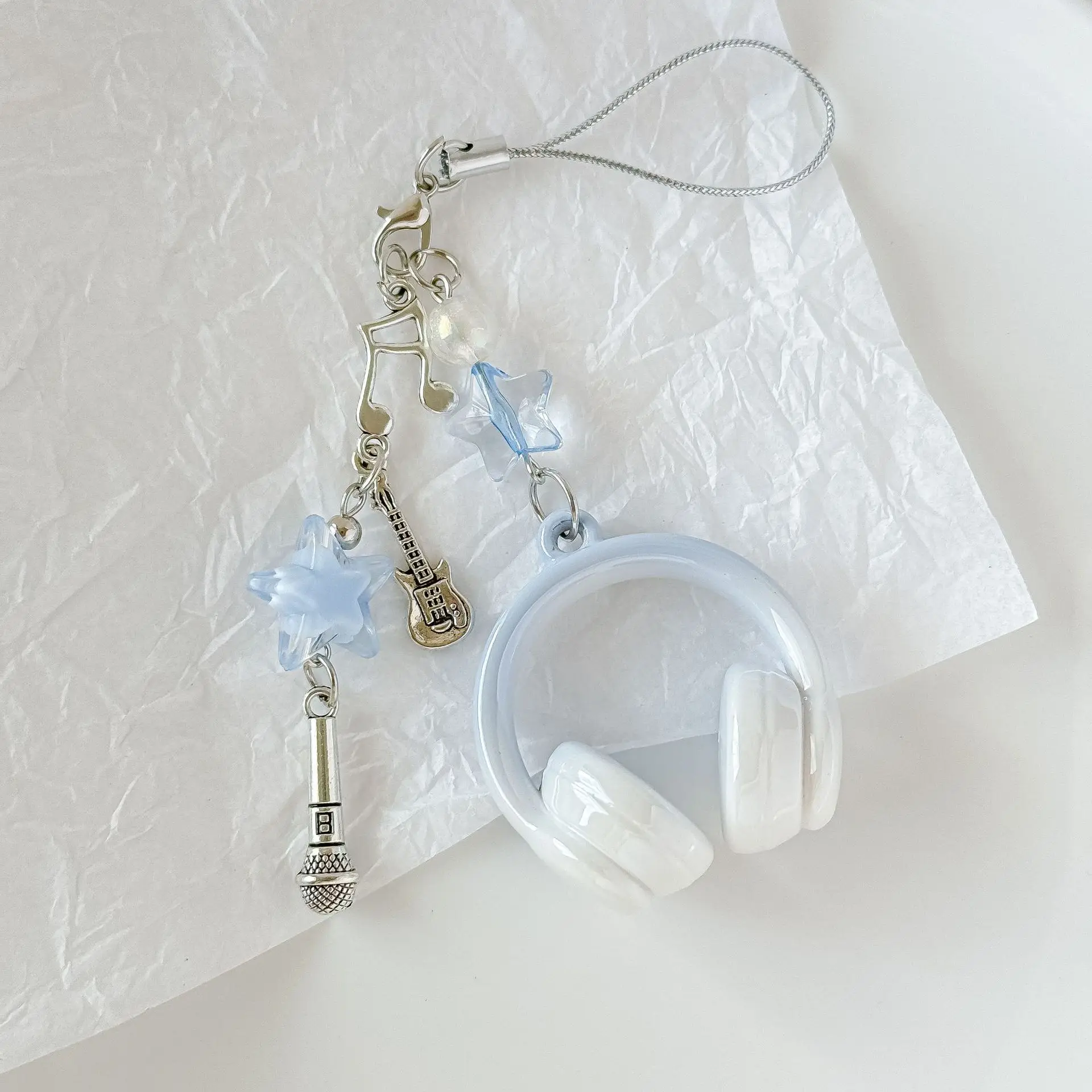 Ins Stil Musik Kopfhörer Perlen Telefon Kette Schlüsselbund Mädchen Y2K Kreative Mini Headset Tasche Anhänger Schlüsselring Hängen Lanyard Geschenk – Detail 2
