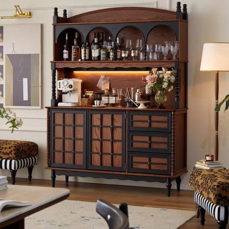 

French style integrated against the wall, solid wood dining side living room wine cabinet
