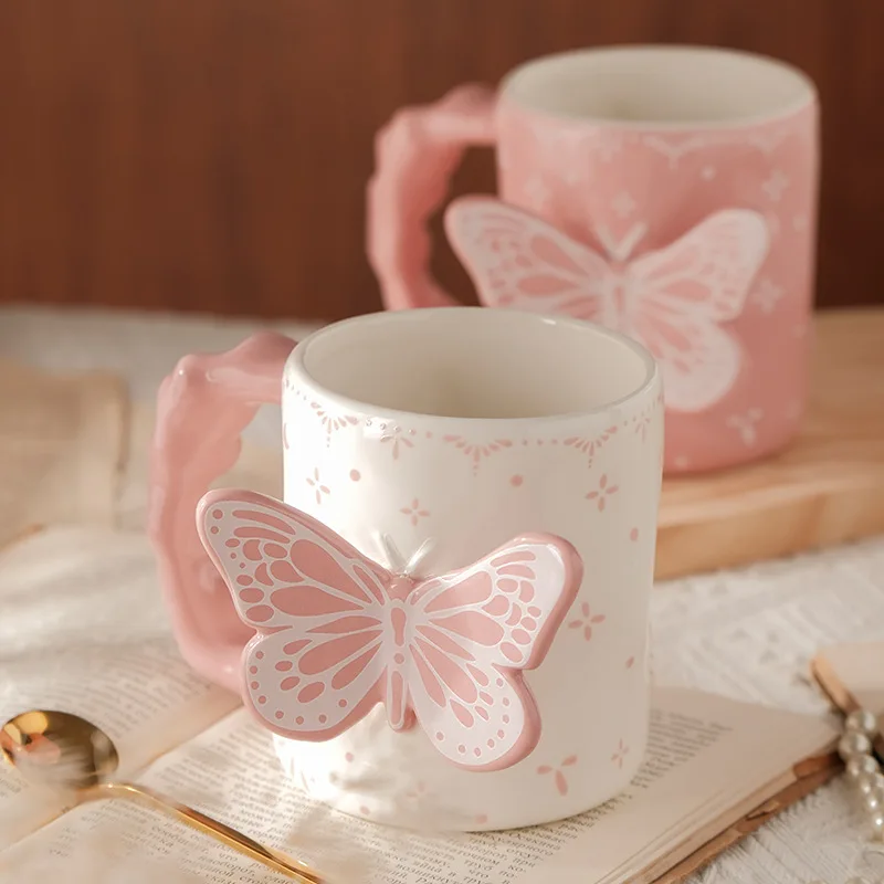 

Mug Creative Pink Butterfly High-value Ceramic Water Cup Household Cute Couple Souvenir Cup Gift Box