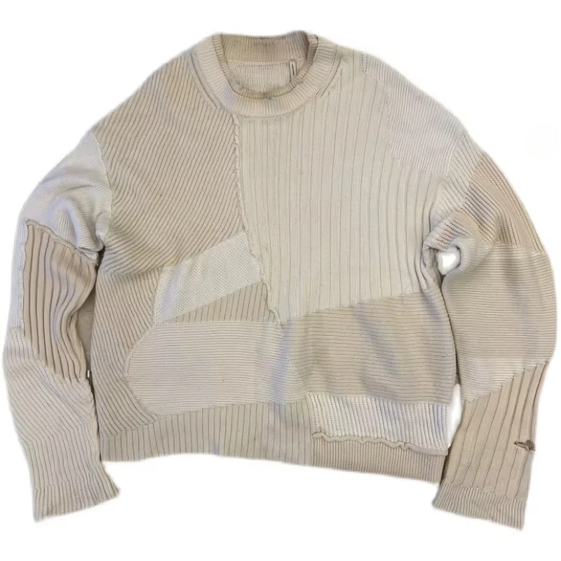 NIGO MR Cashmere Wool Double Patchwork Vintage Old High Street Fashion Men's Pullover Knit Sweater #NGTOP11295