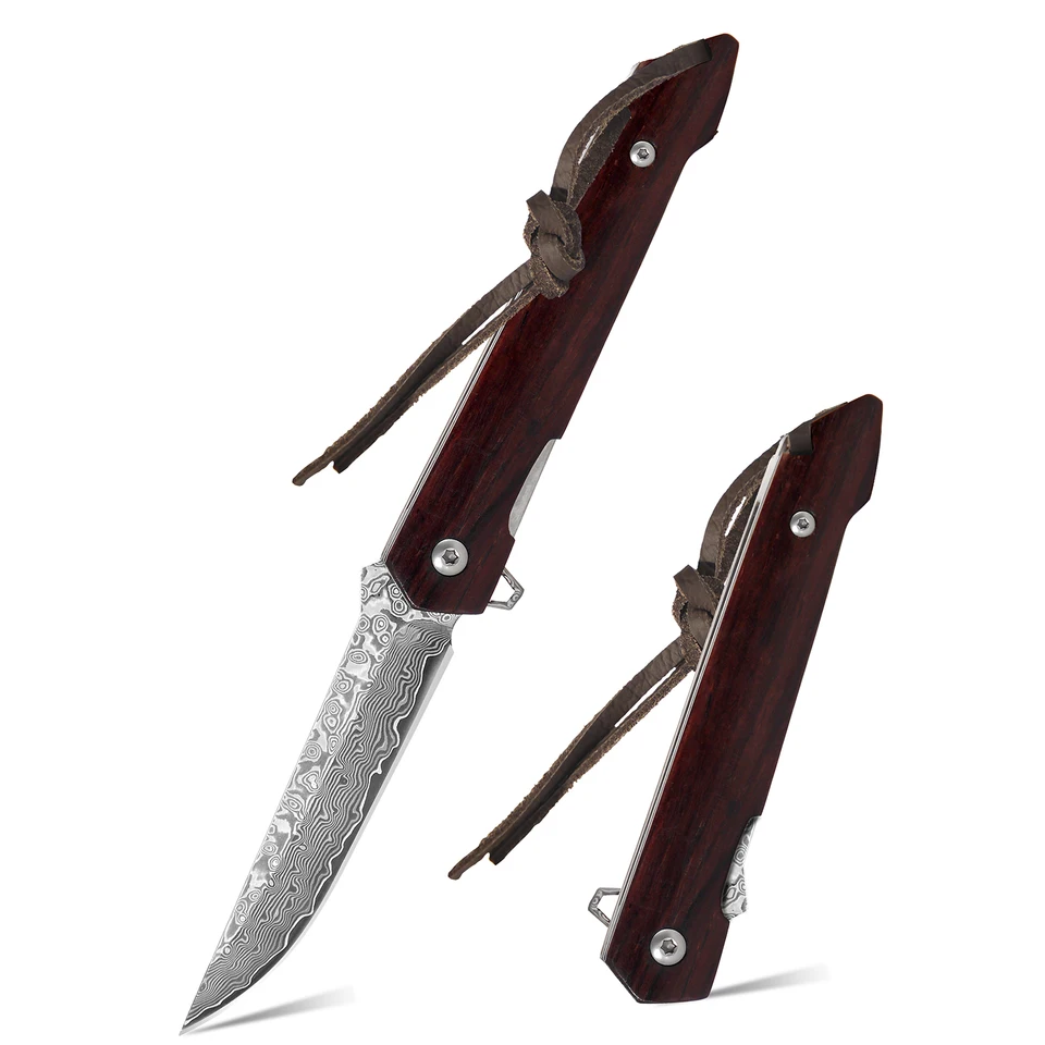 Portable Red Sandalwood Damascus Folding Knife
