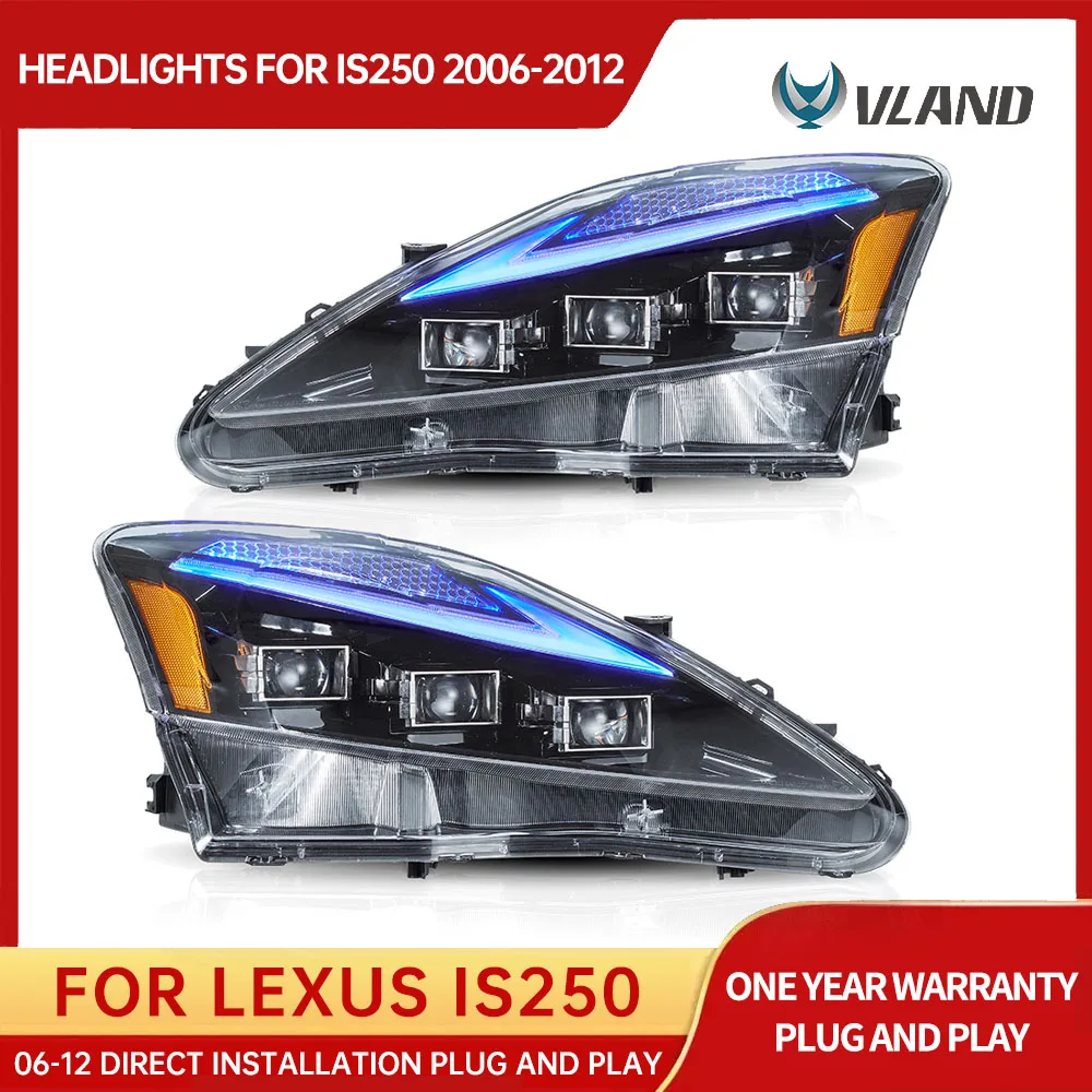 VLAND Car LED Headlights Assembly for Lexus IS250 IS350 C ISF 2006-2013 bule DRL Auto Styling Front Lamps Accessories Lights