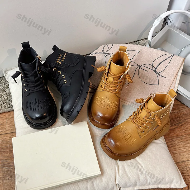 

Children's New Princess Boots for Kids Non-slip Outdoor Girls Spring Autumn Leather Short Girls Infant Toddler Black Ankle Boots