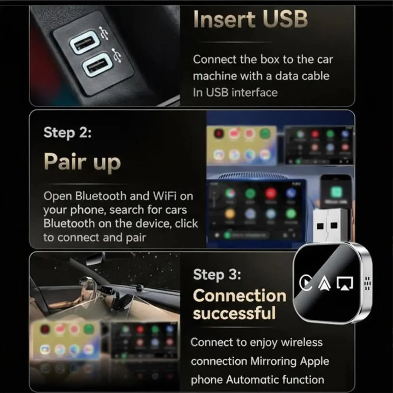 Wireless Car Adapter No Delay Plug Play Converter Wireless Mirror Phone To Car Screen For Daily Commuting Long Distance Travel