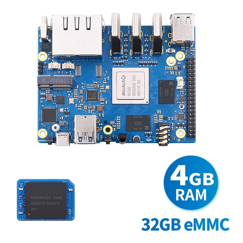 For Orange Pi 5 Plus Development Board 4G+32G EMMC Module Kit RK3588 64Bit 2.5G M.2 Slot Support 2230 Wi-Fi 6 BT Module Set