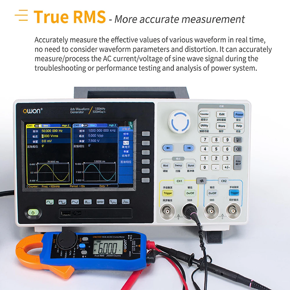 OWON CM2100 Mini Smart AC/DC Current Voltage Clamp Meter 100A 600V 20000 True RMS BLE Auto NCV Resistance Frequency Measurement