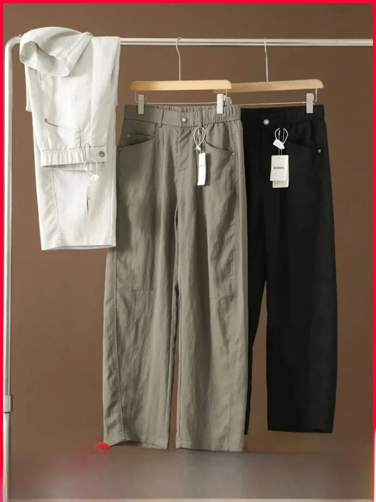 

Мужские повседневные брюки из смесового лиоцелла Lenzing с широкими штанинами, свободного кроя, удобные, модные, прямого силуэта, весенняя коллекция