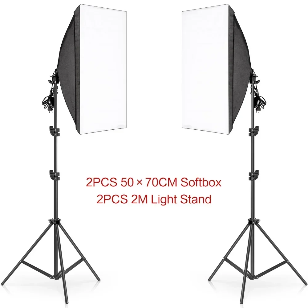 SH 1-3 Stück Fotografie 50x70CM Softbox Beleuchtungssets Professionelles Lichtsystem mit E27 Fotografischen Glühbirnen Fotostudio