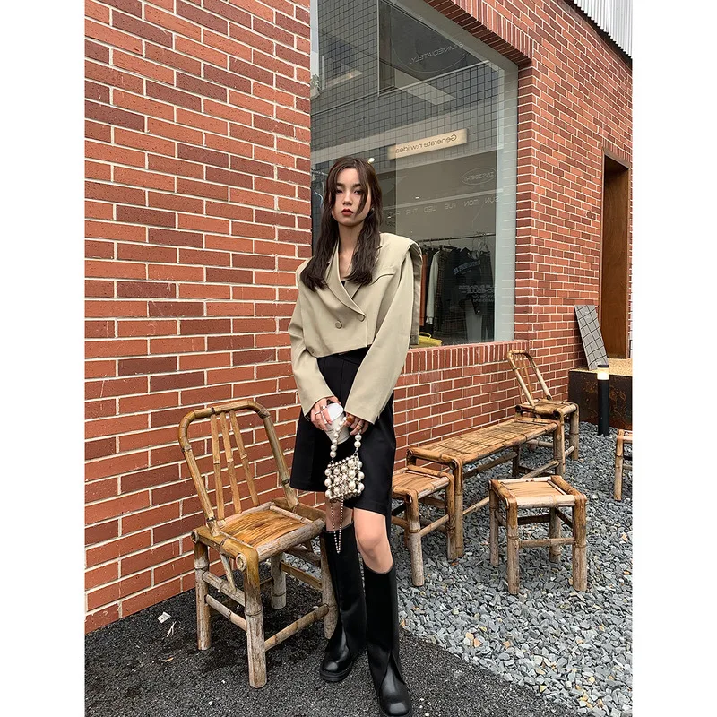 

Женский повседневный костюм Iceolloxy: модный пиджак с подплечниками, всесезонный, из полиэстера, с длинными рукавами, однотонный, двубортный