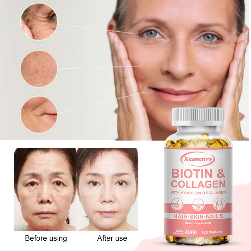 

Biotin and Collagen Capsules - for Skin Care, Support Anti Aging, Whitening Skin, Nail & Hair Care Dietary Supplement