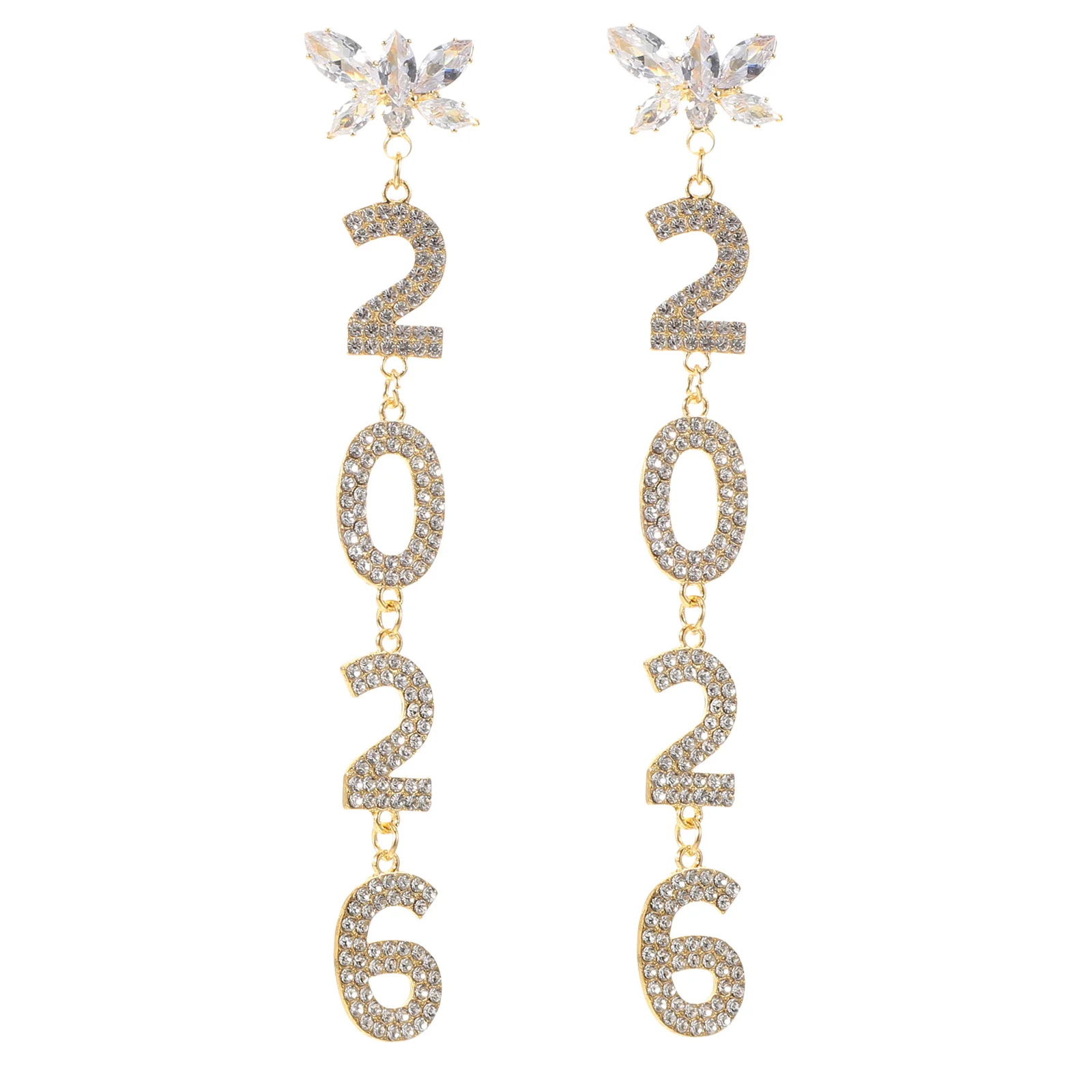 

1Pair 5.5 Inch Butterfly Dangle Earrings Golden Sparkling Rhinestones New Years Eve Earrings for Women Fashionable Holiday