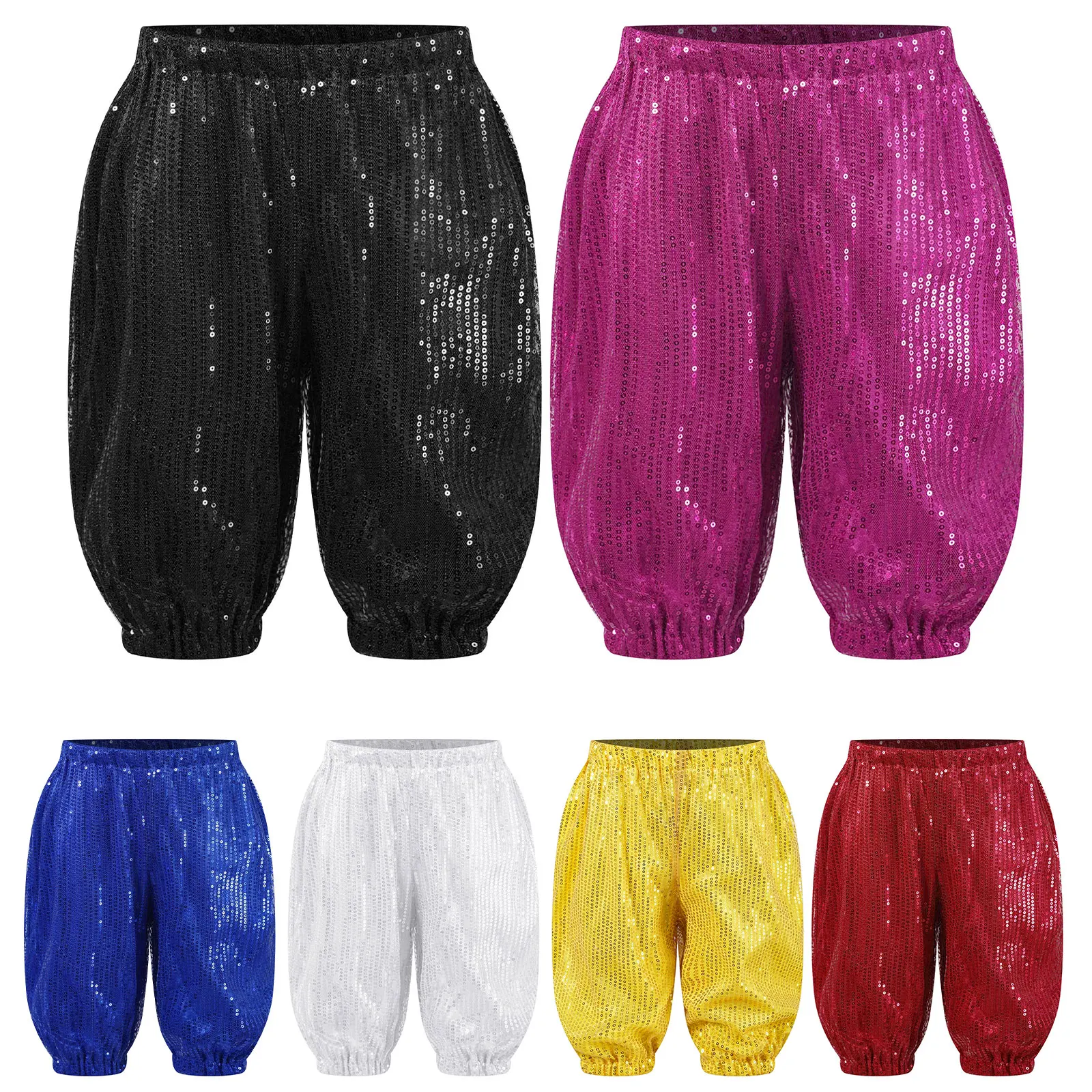 Pantaloncini da ballo con paillettes lucide pantaloni per bambini ragazze ragazzi Hip-hop Jazz Dance Cheerleading Stage Performance Bottoms Street Dancewear