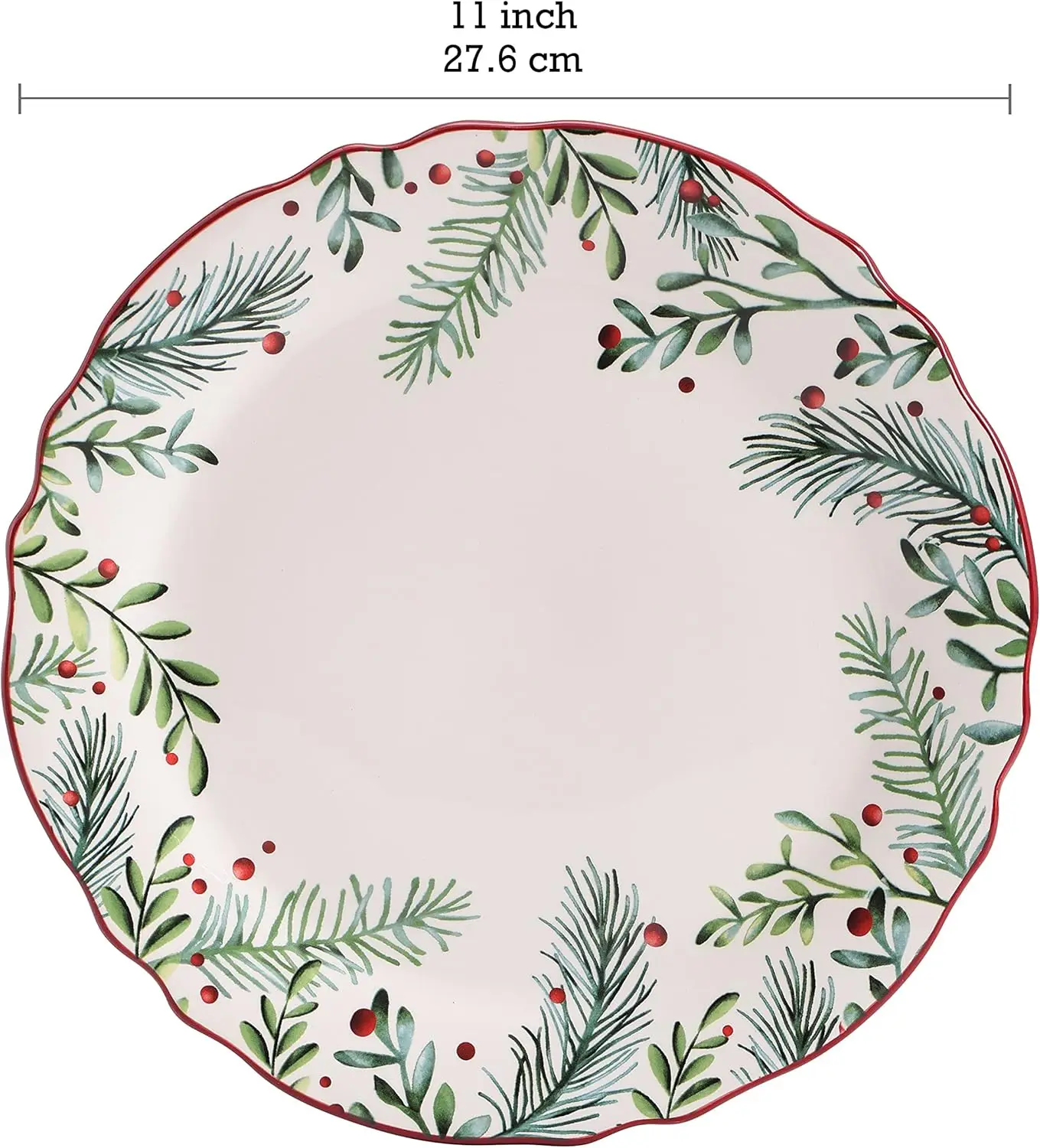 Santa On The Way Wreath Scalloped Dinner Plates Set of 4, 11 Inch Large Ceramic Plates for Pasta, Steak, Stylish Serving Dishes,