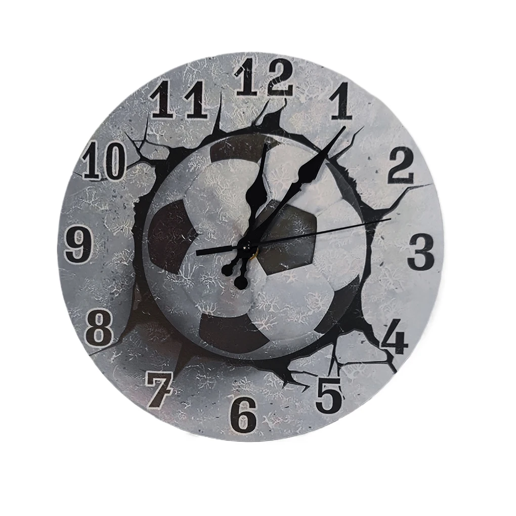 Funnyy Sport Football Ball Print Round Acrylic Wall Clock Silent Non Ticking Art Painting Clock for kids Girls Children Bedroom