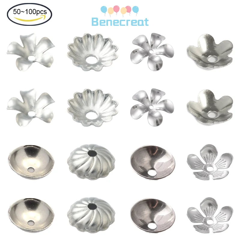 50-100 PC 5-Petal Spacer Bead Caps Stainless Steel Bead Cap Spacers End Cap Jewelry Making Metal Bead Caps for Bracelet Necklace