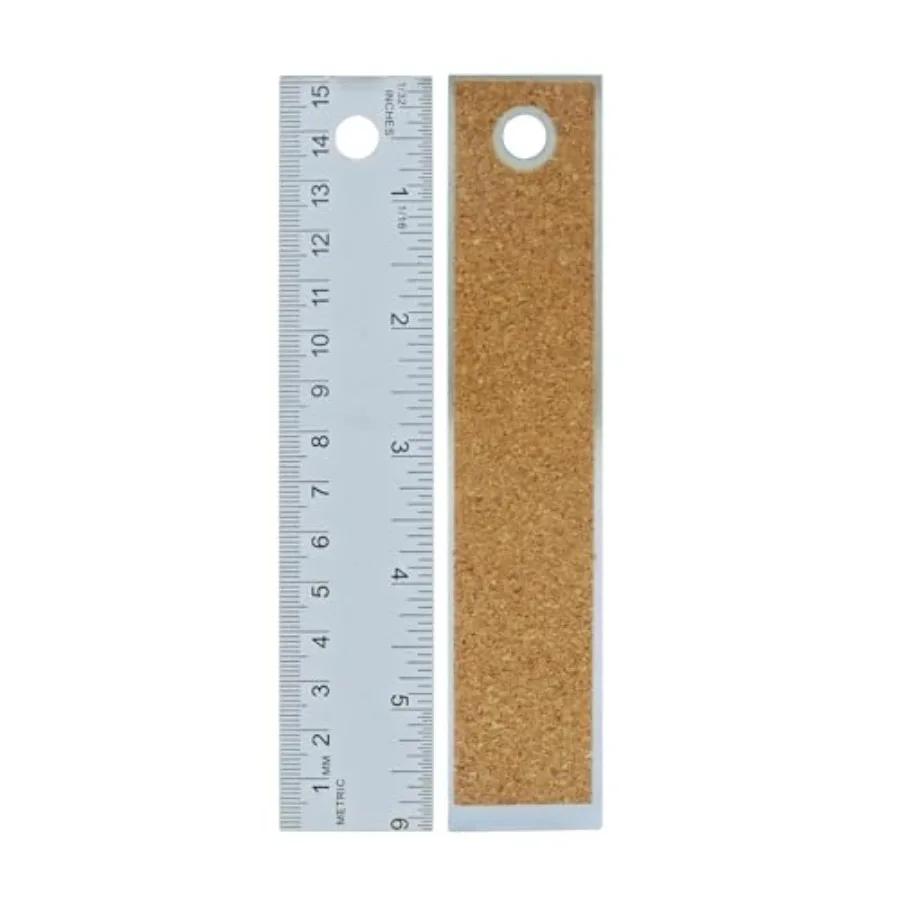 6 Inch Metal Ruler with Cork Backing for Student School Office Drafting Engineering: Non-Slip Rubber Back, Inch and Centimeters