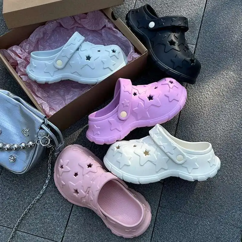 Ant Love الربيع/الصيف منتج جديد بسيط وعصري السماء المرصعة بالنجوم المرأة نمط مريح سميكة القاع ثقب الأحذية مع عارضة