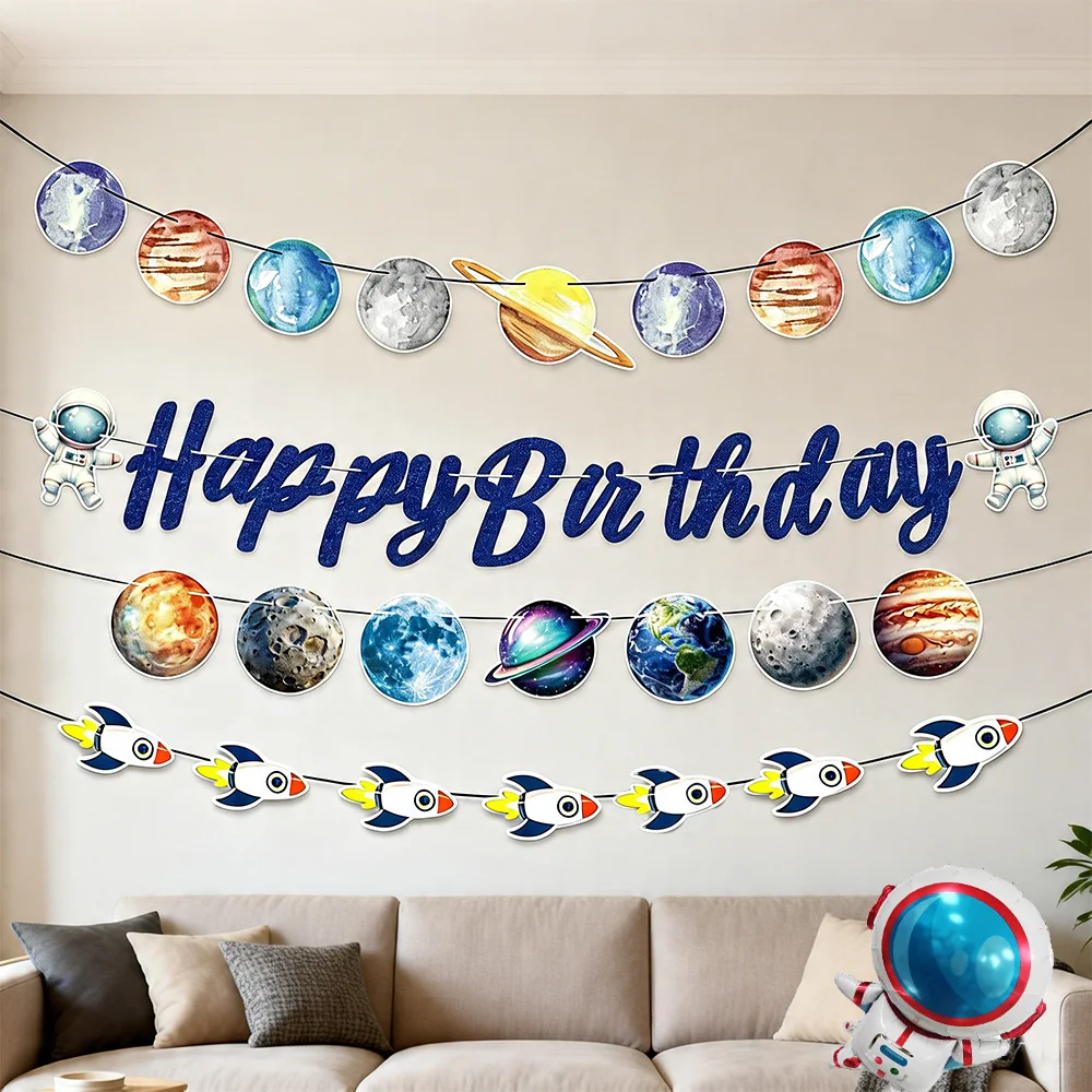 Universelles Banner mit Weltraum-Thema, Weltraum-Astronauten-Party-Banner, Girlande, Dekoration für Jungen, Weltraum-Astronauten-Geburtstagsdekoration – Detail 3