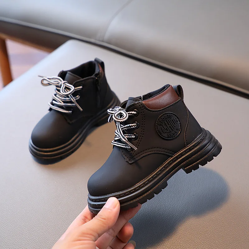 

Boys Girls PU Leather Boots Children's Ankle Boots Boys Soft-soled Kids Shoes Non-slip Outdoor Shoes Winter Fashion Snow Boots