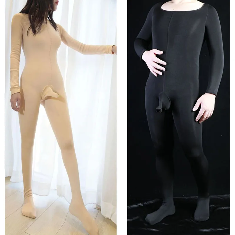 

Unisex Fleece Winter Bodystocking Thermal Pyjama Penis Sheath Close Open Crotch Bodysuit Tights Sexy Jumpsuit Lingerie Conjoined