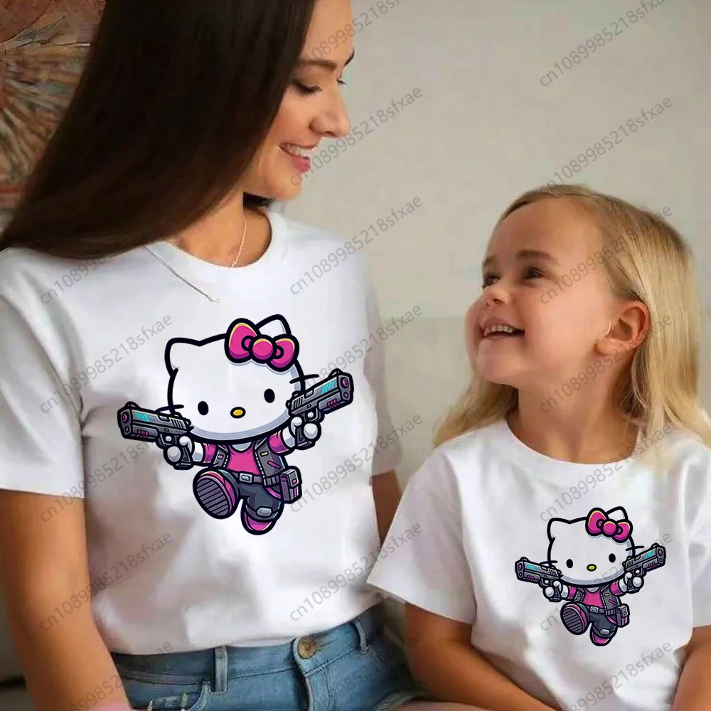 

Одинаковые комплекты одежды для всей семьи: футболки с принтом Hello Kitty Tech Hacker для папы, сына, мамы и дочки, повседневные топы и футболки