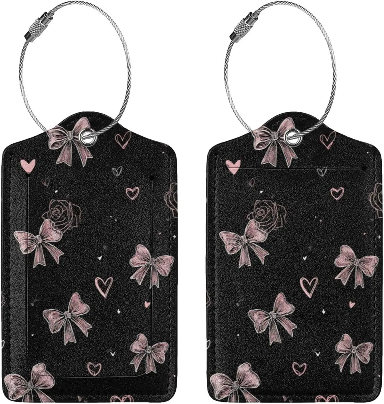 Étiquette de bagage florale en cuir avec nœud pour la saint-valentin, avec boucle en acier inoxydable, pour valises de voyage