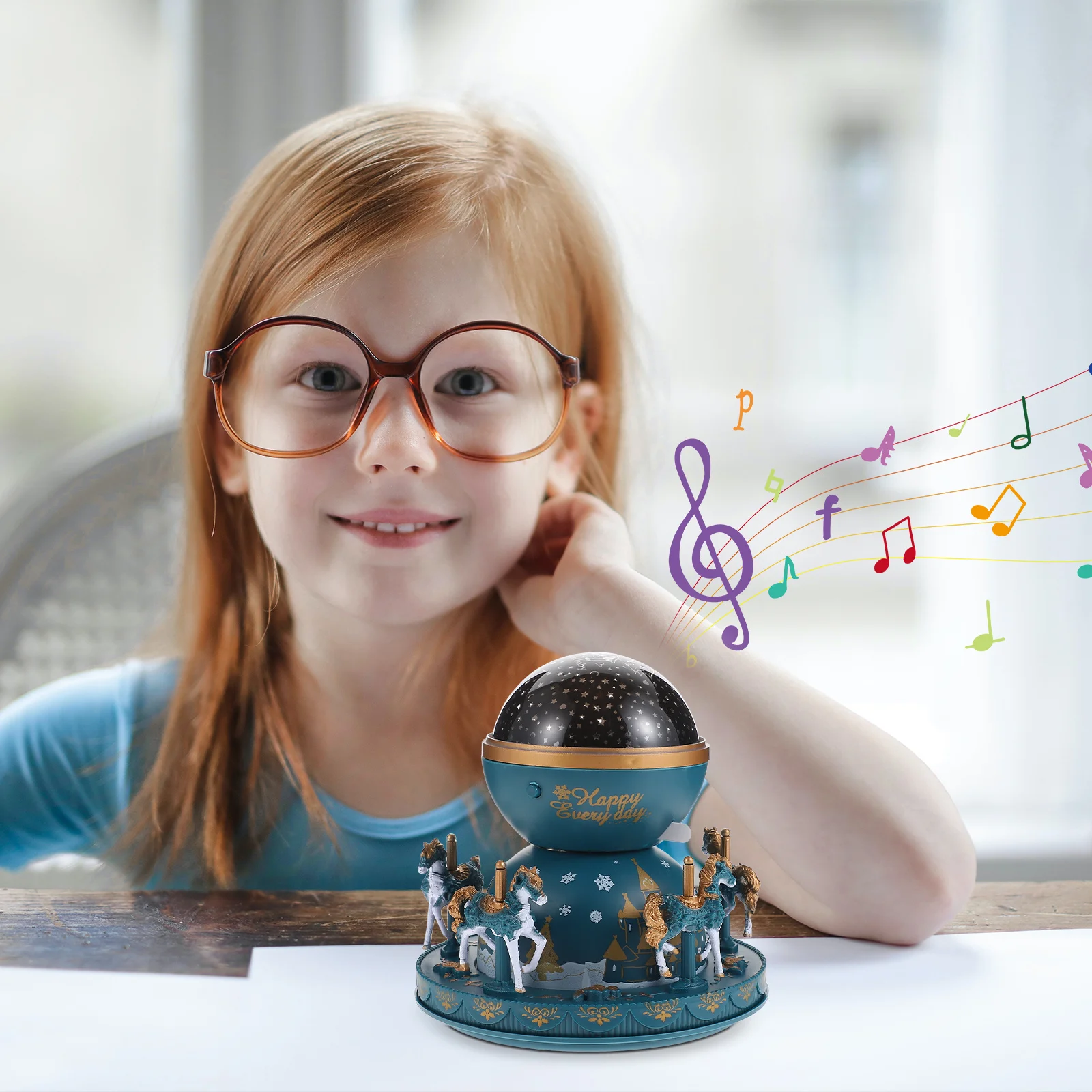 

Carousel Music Box Projection Lamp Rotating Horse Music Box Desktop Decor Birthday Gift Projection Light Carousel