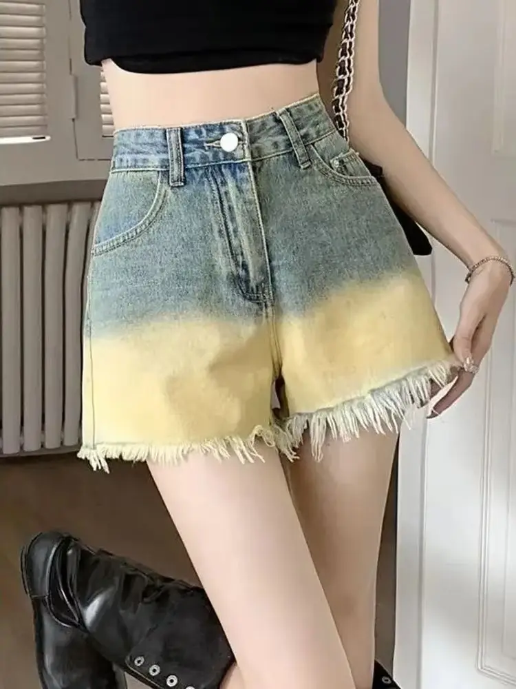 

Повседневная уличная одежда Y2K, сексуальные джинсовые шорты, новые летние женские корейские модные винтажные джинсовые короткие брюки с высокой талией и градиентом, женские