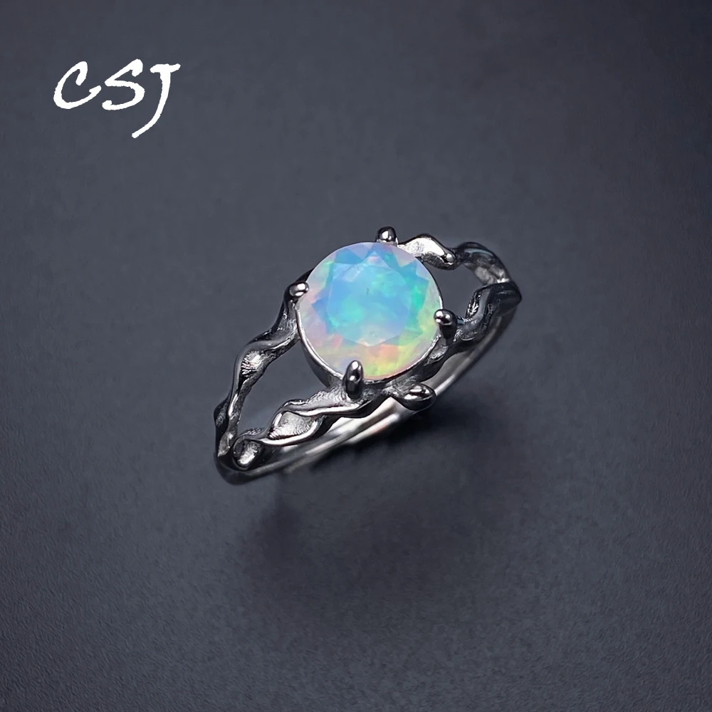 

Elegant Natural Opal Rings 925 Sterling Silver Gemstone Round Cut 8mm Hand Made Jewelry for Women Lady Party Wedding Gift