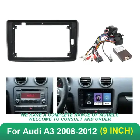 For Audi A3 2008-2012 9 inch Car Audio Big Screen DVD Fascia Frame Adapter 2Din Dash Installation Panel Frame Kit