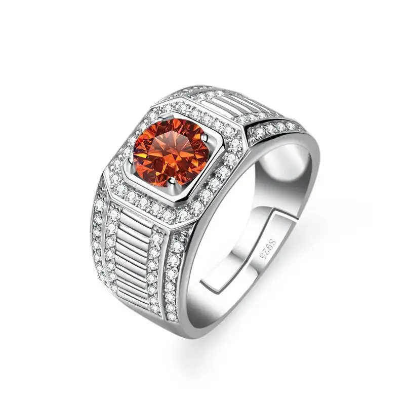 1CT Moissanit Herrenring aus 925er Sterlingsilber mit leuchtender Feuerfarbe, luxuriöser Paar-Ehering für Herren 2026 – Detail 10