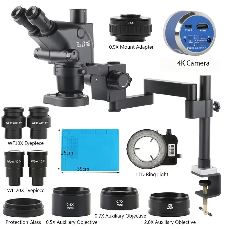 3.25X-260X Stereo Trinocular Microscope 1080P 48MP 55MP 4K 2K HDMI USB VGA Type-c Camera+Clamp Folding Extension Base Repair Kit