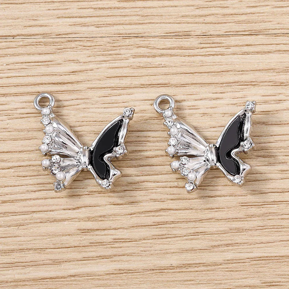 5 Stück 19x20mm Niedliche Kristall-Emaille Fliegende Schmetterling-Anhänger für Schmuckherstellung DIY Ohrhänger Halsketten Zubehör – Detail 5