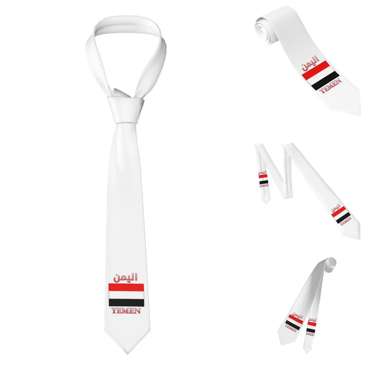 Yemen Flag Arabic And English WordArt Cool Necktie for Men Silk Polyester 8 cm Neck Ties Wedding Accessories Tie Casual Gravatas