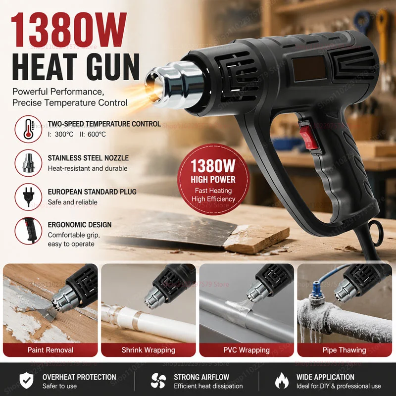

Professional HeatGun With Two Adjustable Temperature Levels For HomeDIY Paint Removal Plastic Heat Shrink Wrapping Crafts Repair