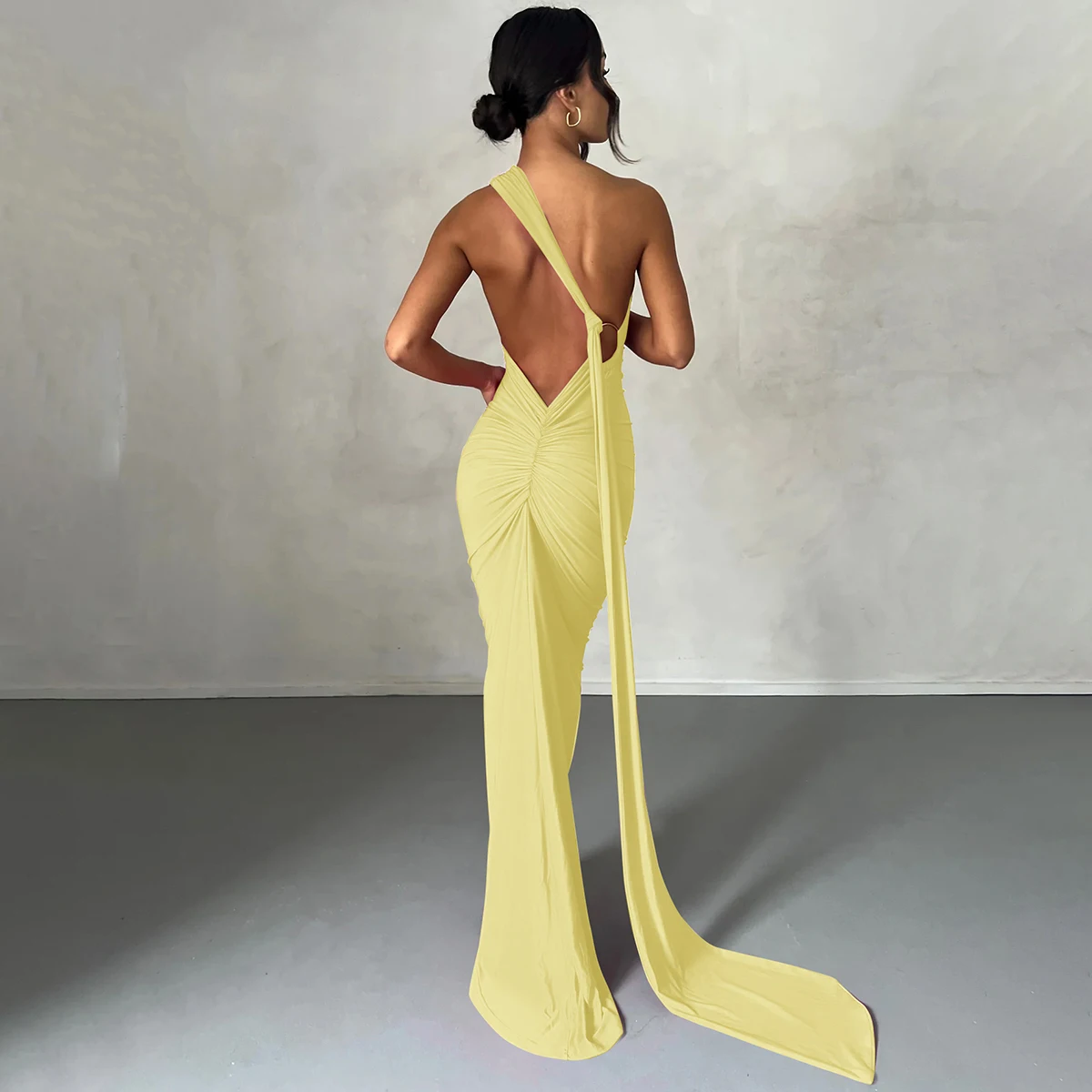 Hugcitar One Shoulder Backless Adjustable Scarf Loop Ruched Sexy Maxi Dress Women Elegant Y2K Streetwear Festival Outfit 293 S446fcf97ce72483a8189eace5bf0d2d7i