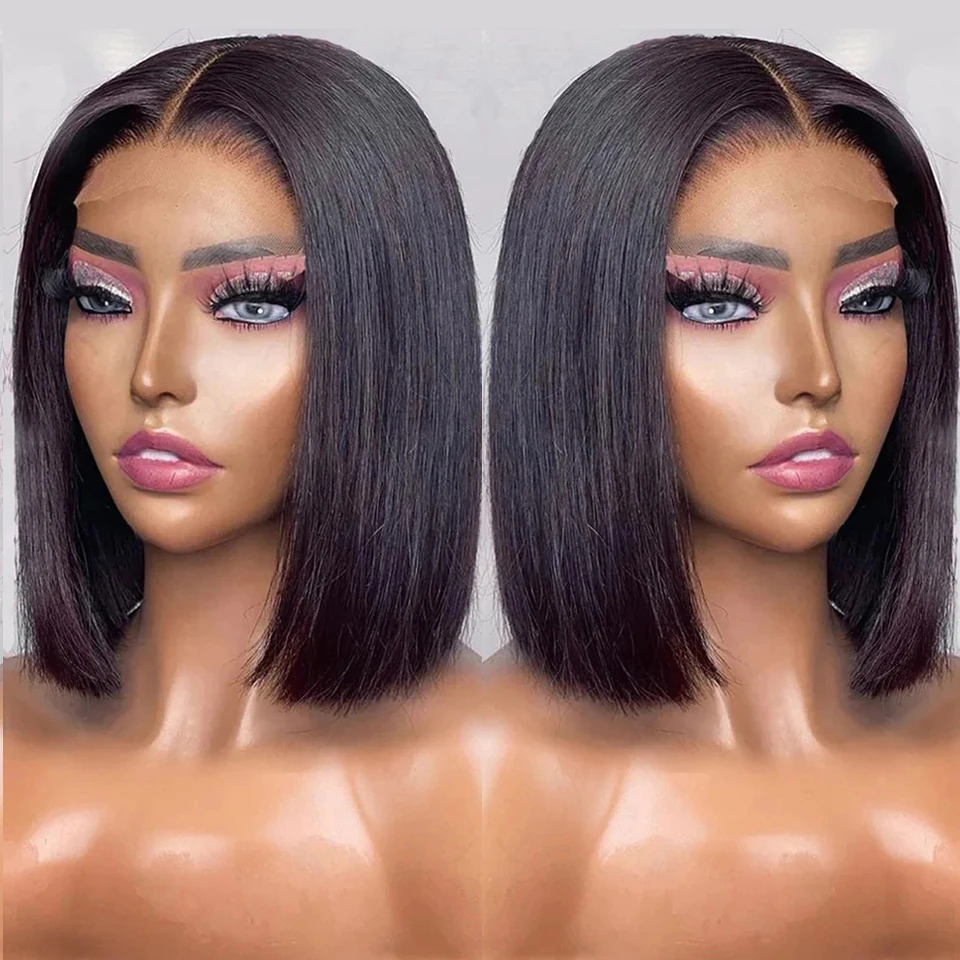 Debut Straight Short Bob Lace Human Hair Wigs 13*6*1 T Part Lace Front Wig 180% Density Brazilian Lace Front Human Hair Wigs