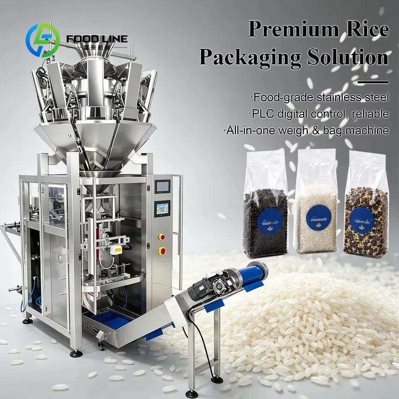 CE Certified Full Multihead Weigher Rice Packaging Machine Automatic Vertical Rice Grain Pouch Packing Machine