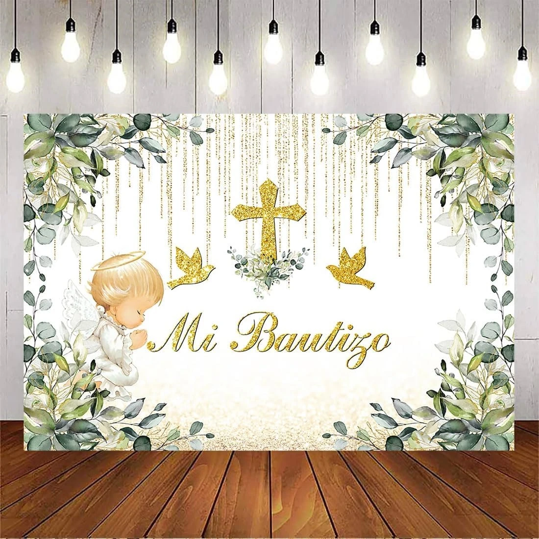 

Mi Bautizo Greenery Baptism Green Eucalyptus Christening leaves dove backdrops newborn baby Photography Studio Backgrounds