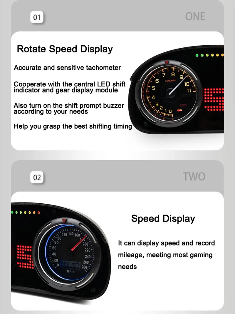 PC USB Game Tachometer Speed Display Shift Display LED 3 in 1 Instrument Module For Logitech SIMAGIC FANATEC Thrustmaster Moza